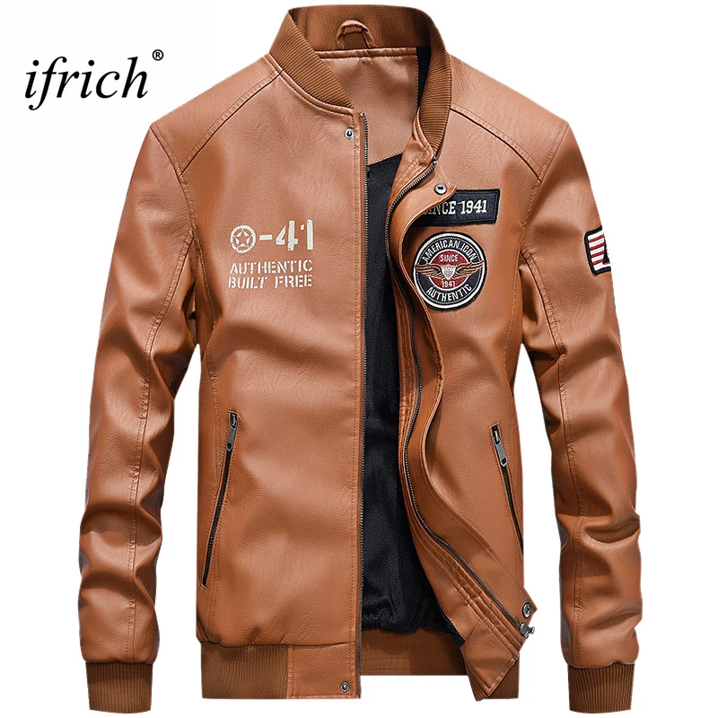 Мужская кожаная куртка IFRICH куртки-бомберы мужские военные армейские