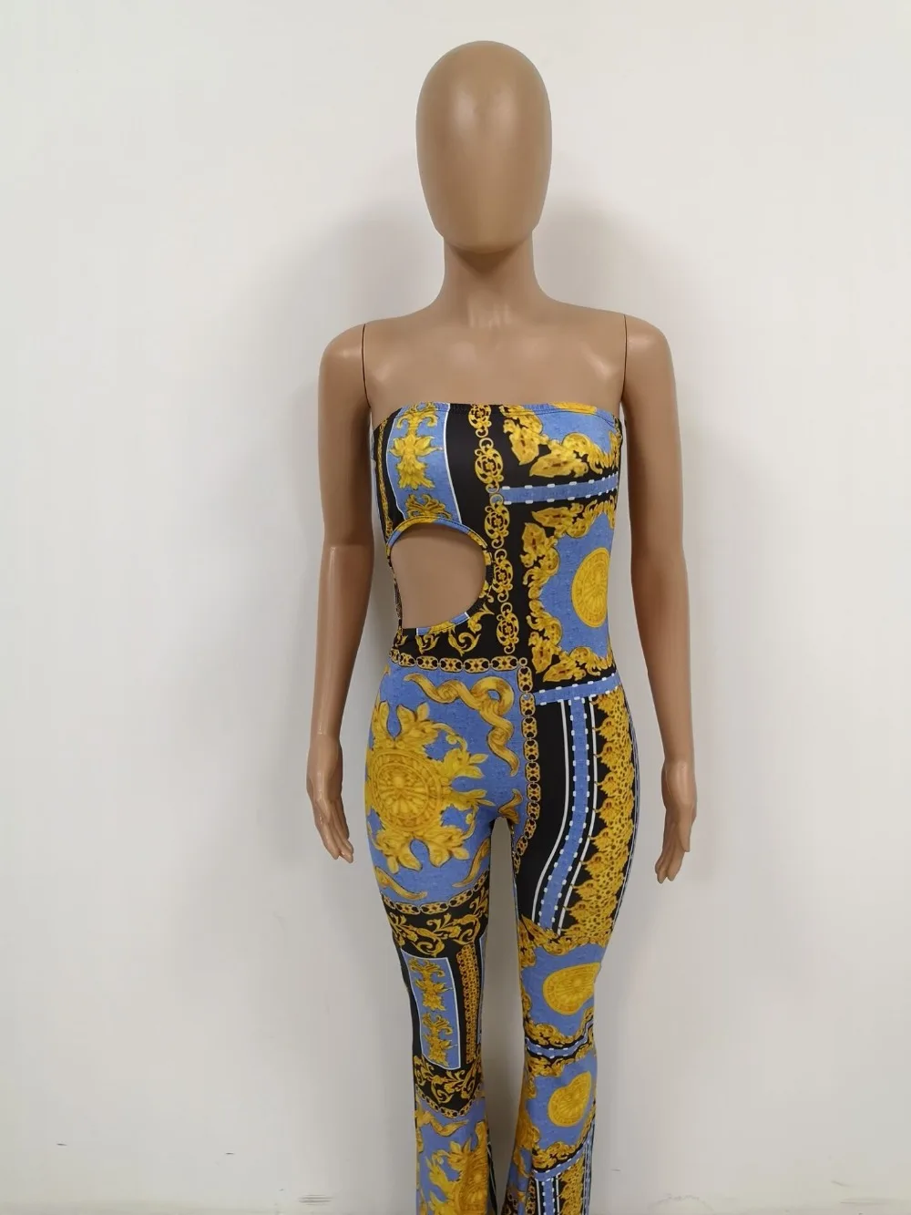 Europe and the United States cross-border strapless retro printing sexy jumpsuits H9534 fashion baby party | Женская одежда