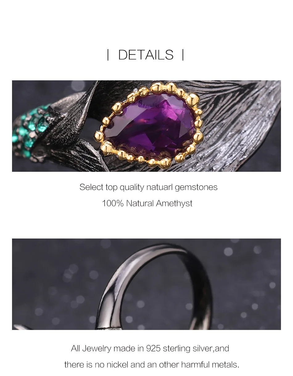 GEM'S BALLET 2.5Ct натуральный аметис кольцо серьги Ювелирные наборы 925 пробы серебро ручной работы каллилия лист, ювелирный набор для женщин