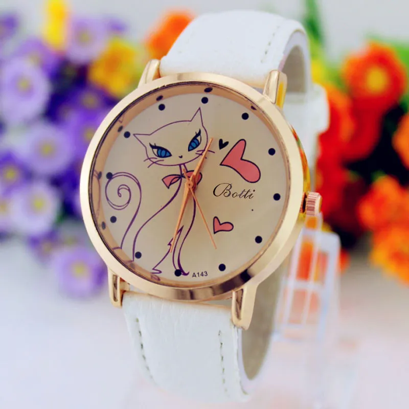 Модные женские искусственный кожаный полосатый ремешок с узором Love cat Dial Relogio feminino Аналоговые кварцевые наручные часы Cat женские часы B40