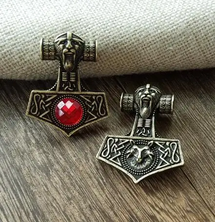 bronze and red 1 шт., ожерелье викинга лисы, молот Мьёльнир Тора, кулон Lge Odins Norse fox, мужской амулет, ювелирные изделия - Окраска металла: bronze and red
