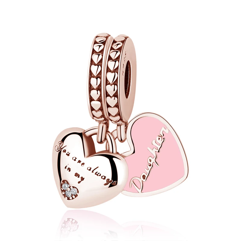 Rose Gold Стерлинговые серебряные бусины-шармы мать Подвеска для дочери амулеты цвета розового золота с сердечками Fit Pandora Браслеты Женские Ювелирные изделия - Цвет: Rose Gold