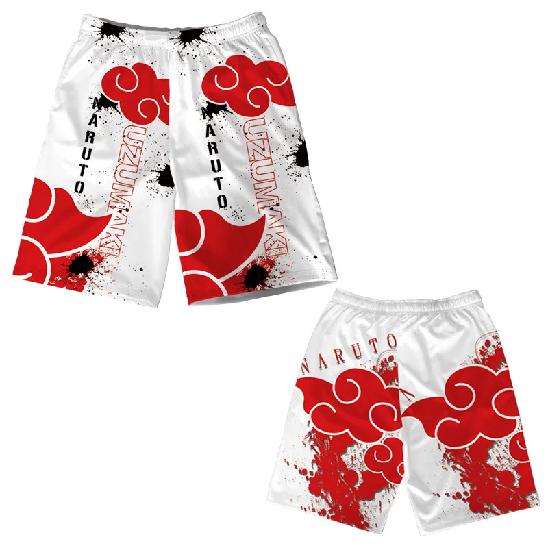 White with Letter Наруто Короткие штаны Косплей Узумаки Акацуки Учиха Итачи Саске шурикен мужские летние повседневные шорты спортивная одежда брюки - Цвет: White with Letter