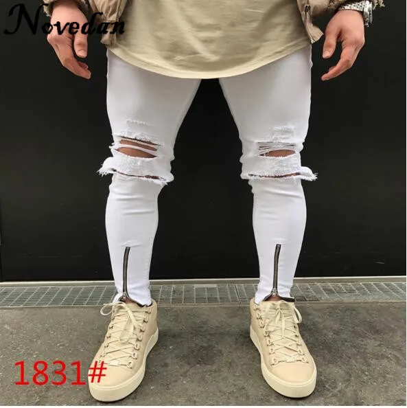 Style 1831 Новинка Kanye West, черные рваные джинсы, мужские джинсы с дырками, супер облегающие, брендовые, облегающие, пуш-ап, джинсовые штаны размера плюс, байкерские джинсы - Цвет: Style 1831
