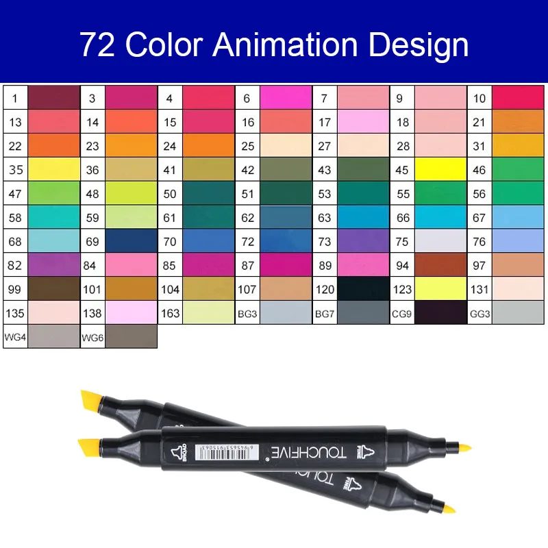 Animation 72 color Touchfive 168 цветов, набор маркеров, двойная головка, эскизные маркеры, ручка для стандартного пейзажа, рисование манга, анимационный дизайн, товары для рукоделия - Цвет: Animation 72 color