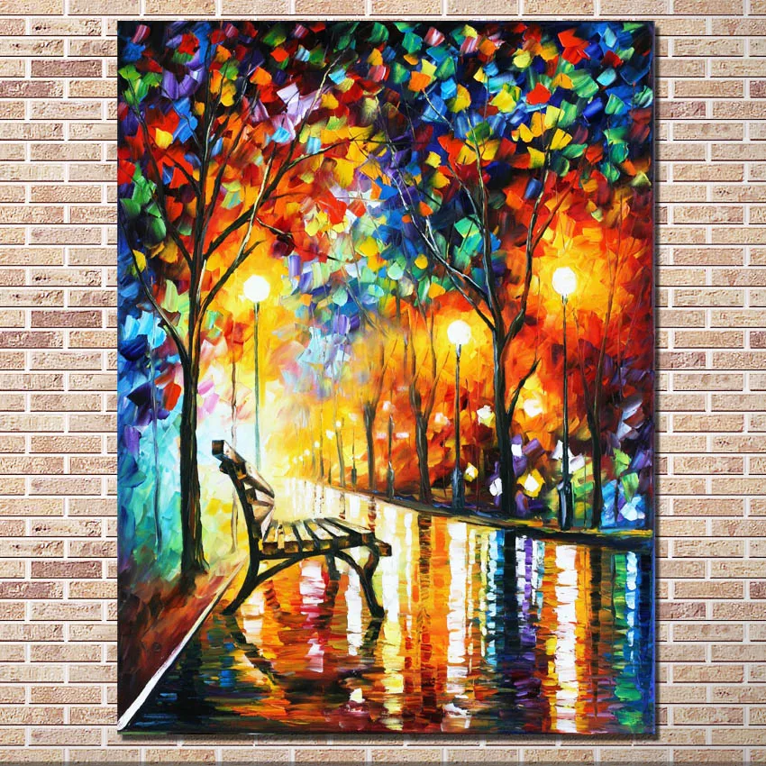 

Modern 100% handmade Abstract rain night Street Scenery knife Oil Painting On Canvas Wall Art picture for Living Room home Decor