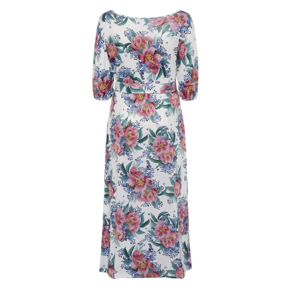 Bohemian Women Plus Size Long Dress 2018 Off shoulder Beach summer Straight Floral Print Boho Travel Girls Large Sizes Dresses | Женская