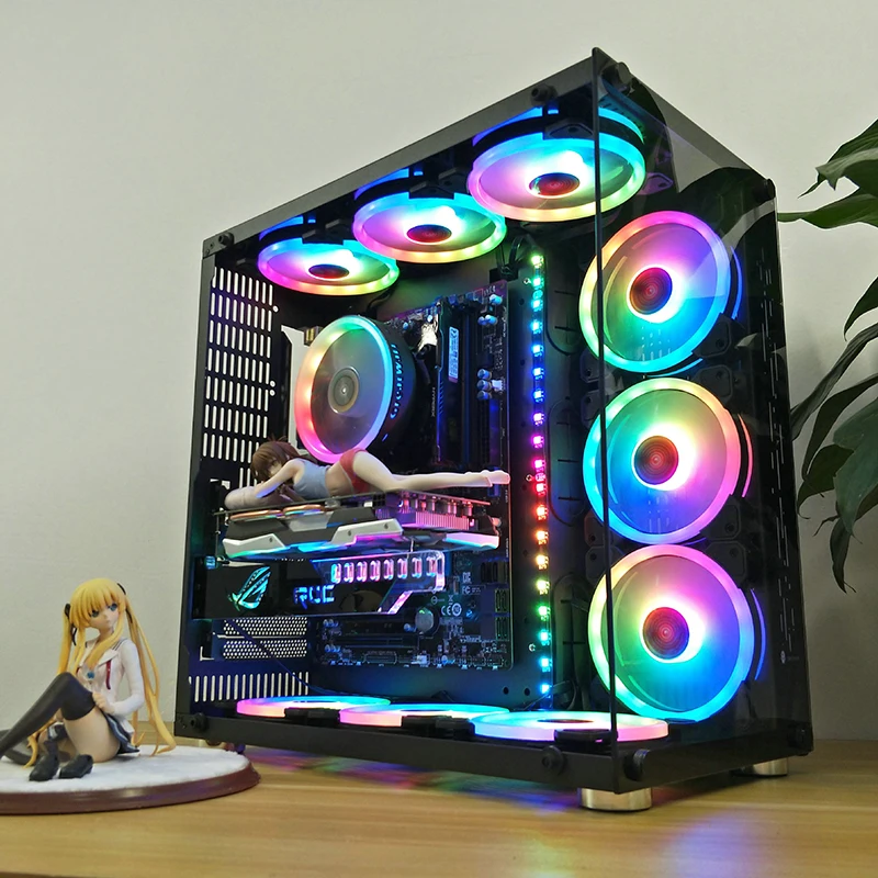 Цветной 120 мм круглый RGB cpu охлаждающий вентилятор+ пульт дистанционного управления с двойной диафрагмой светодиодный светящийся ПК корпус тихий вентилятор водяного охлаждения