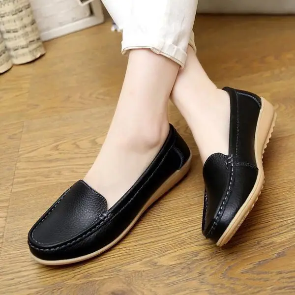Туфли женские однотонные из натуральной кожи мягкие лоферы без застежки плоская