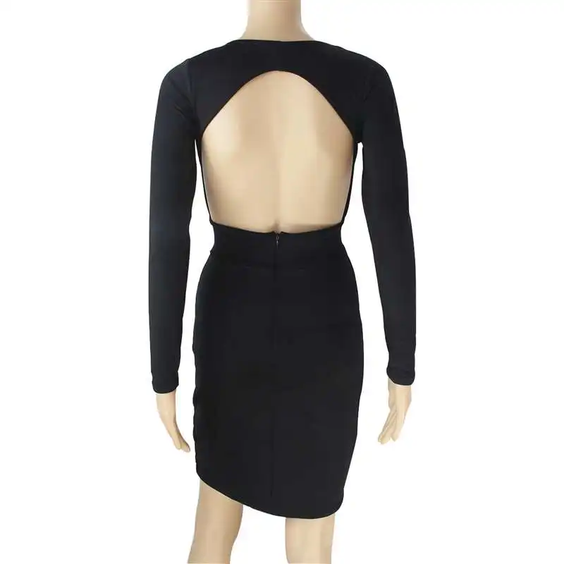 

Raisevern Sexy Women Deep V-neck Long Sleeve Tight Dress 2019 Summer Women High Waist Bag Hip Open Back Zipper Mini Dress