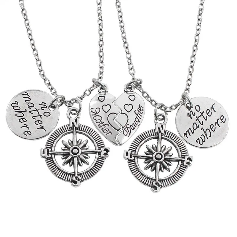 compass mother I Love You, лучшие друзья, пара, ожерелье, ювелирное изделие, головоломка, BFF, замок, Тай Чи, сердце, подвески, ожерелье s для женщин, мужчин, подарок, колье - Окраска металла: compass mother