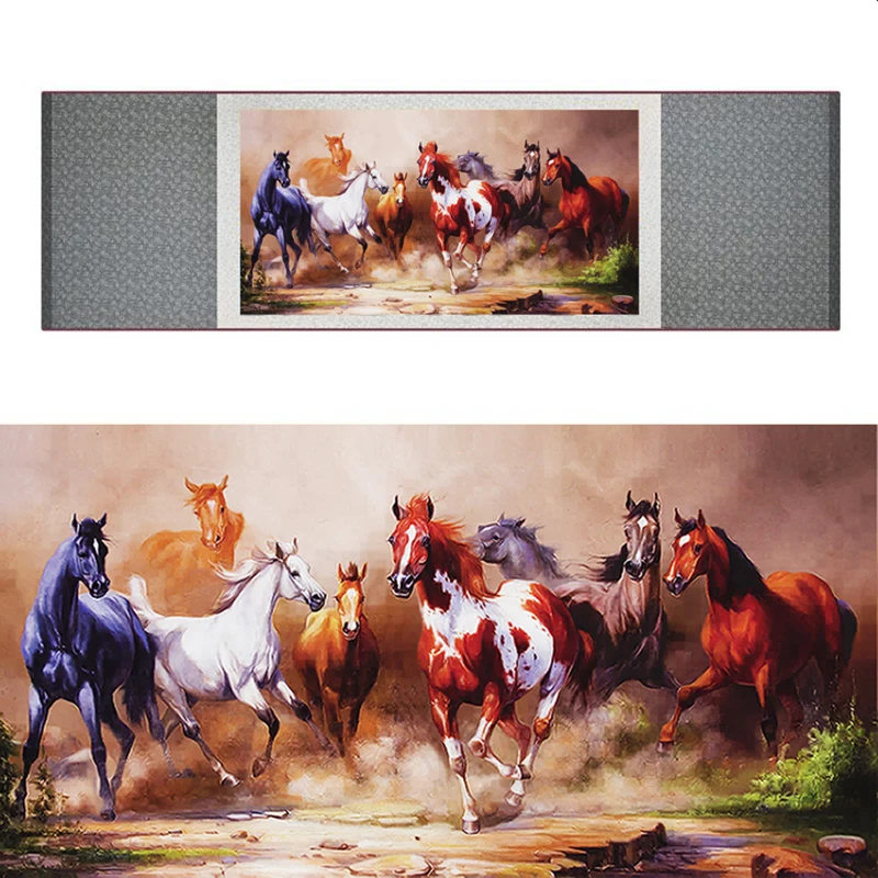 

top quality Chinese Horse silk painting Horse art painting Silk scroll art painting eight horse painting19062710