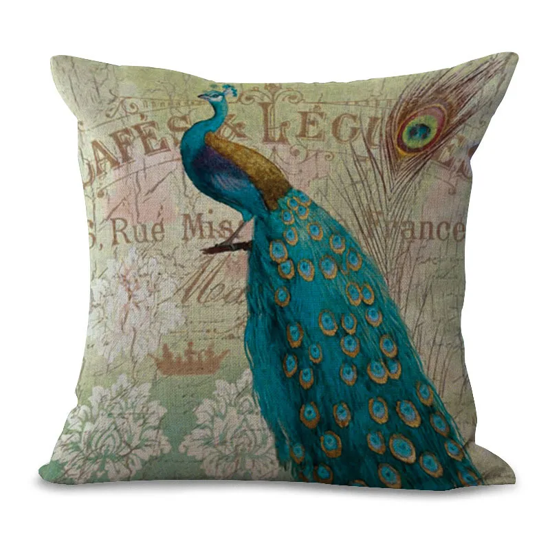 Купить изображения в стиле ретро наволочки из хлопка и льна с принтом павлина для