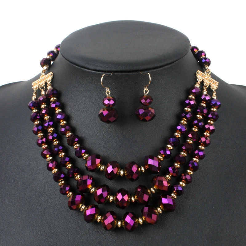 3 Слоистых Африканские Бусы Комплект Ювелирных Изделий Для Женщин Нить Ручной