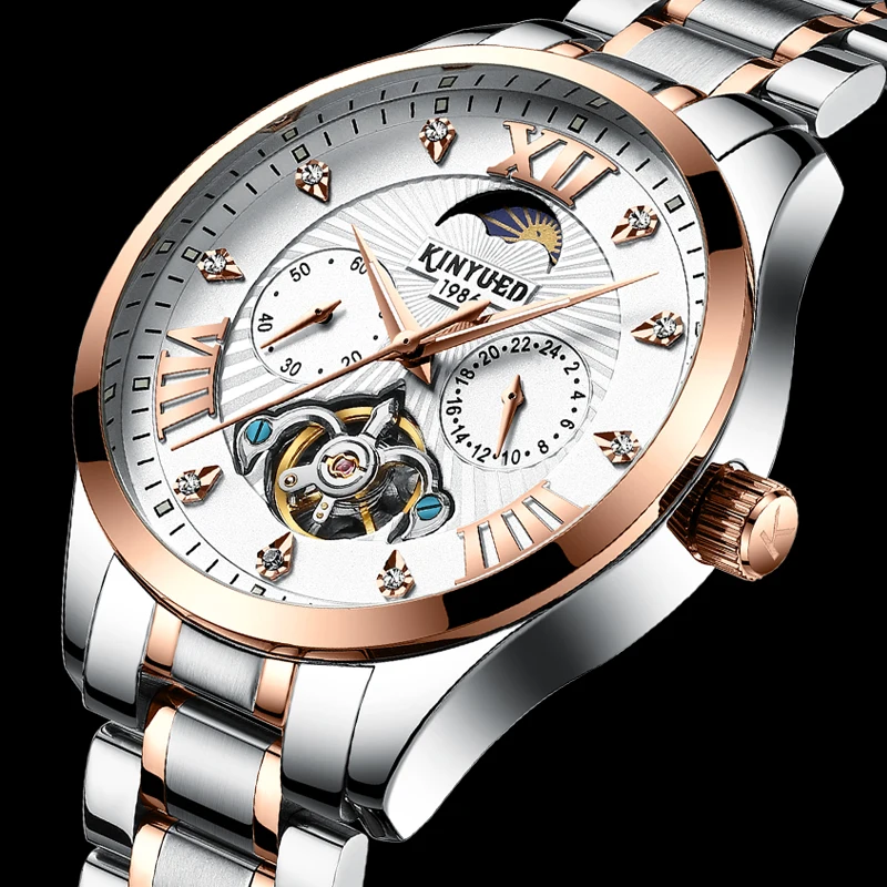 KINYUED Бизнес Мужские автоматические механические наручные часы Tourbillon Топ Бренд