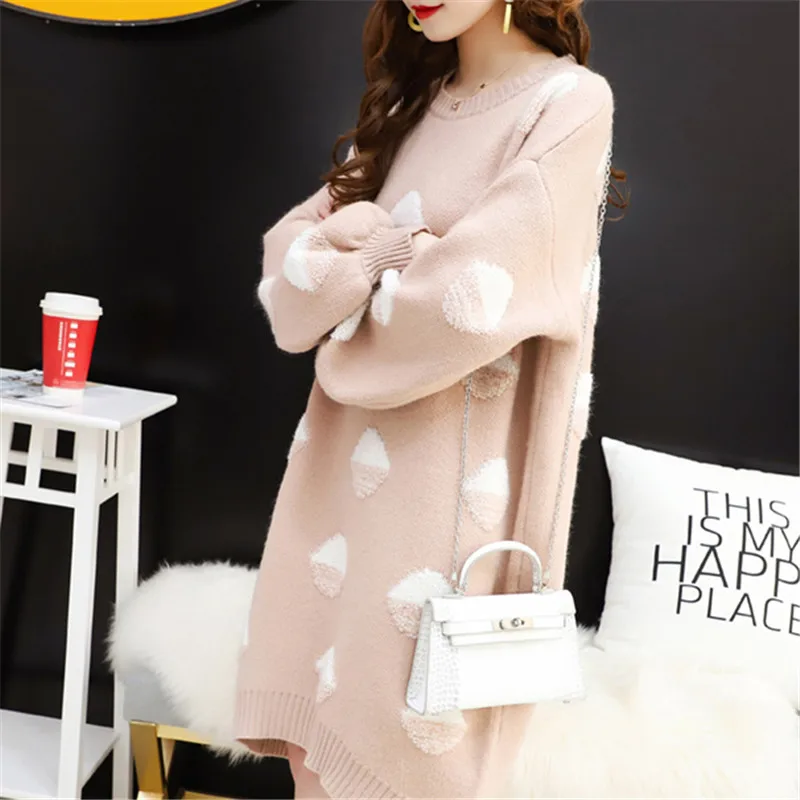 Женский свитер весна-осень 2019 новинка платье с круглым вырезом пуловер свободный