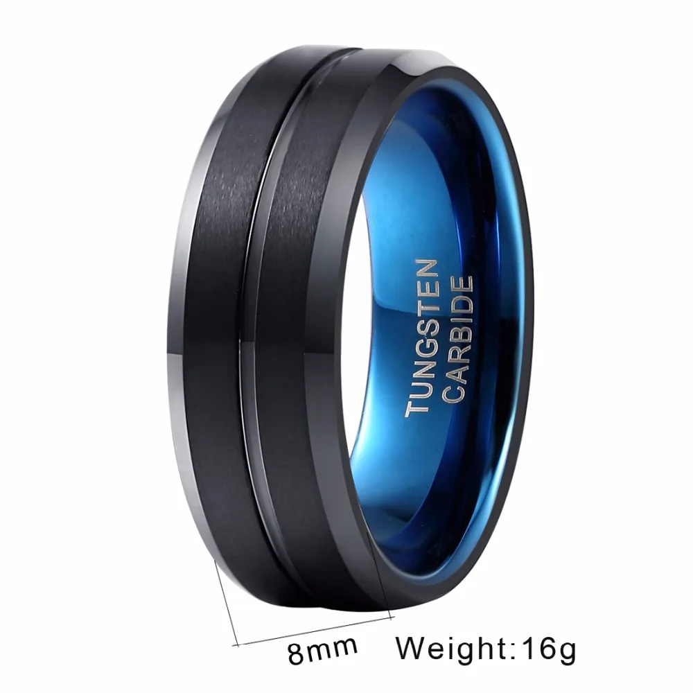 Кольцо в черно-синюю полоску с гравировкой 8 мм