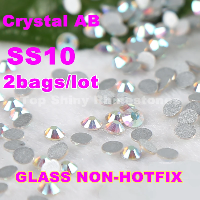 

2bag Nail Art Rhinestones Crystal AB color SS10 (2.7-2.8MM) Non Hotfix flatback Rhinestone Glass Glitter DIY Nail Crystal Stones