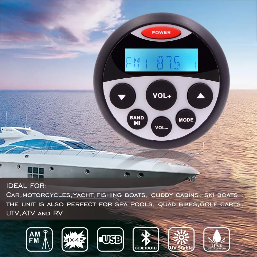 Водонепроницаемый морской Радио Стерео Bluetooth аудио Автомобильный mp3 плеер Авто Медиа FM AM приемник для мотоцикла яхты лодки Гольф UTV ATV
