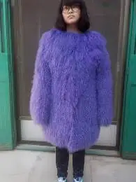 Women real mongolian sheep fur coat hooded o-neck medium long beach wool outerwear winter sheepskin overcoat female | Женская одежда