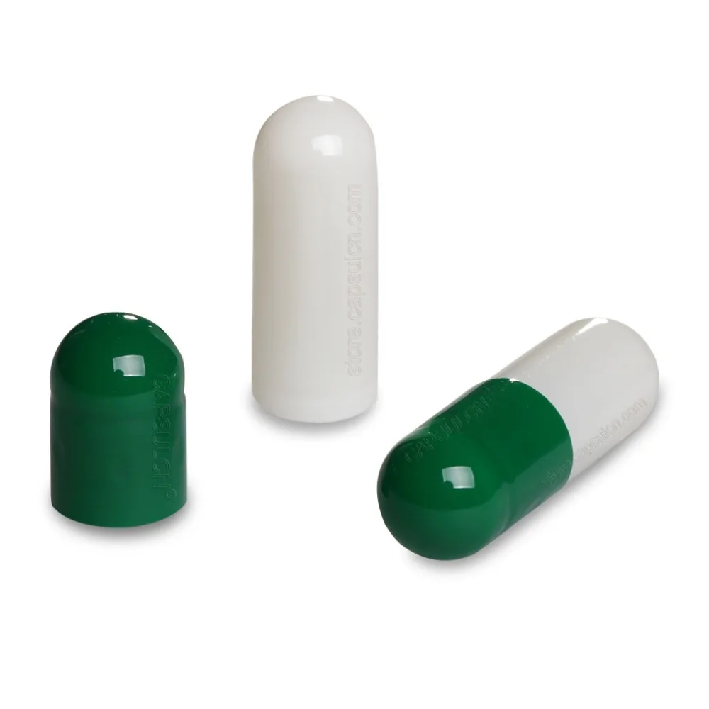 

(5000 Pieces / Carton) Size 2 Empty Green & White Separated Gelatin Capsules