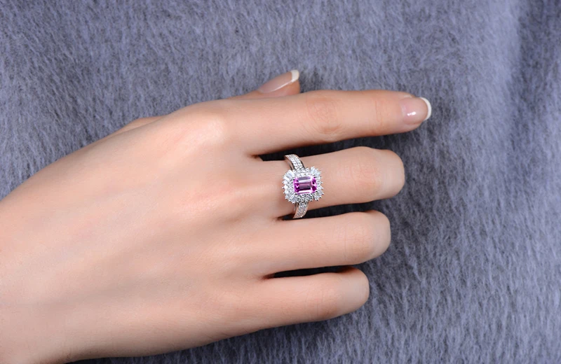 CaiMao 1.12ct розовый сапфир и 0.76ct круглая огранка 14 K/Au585 Белое золото обручальное кольцо