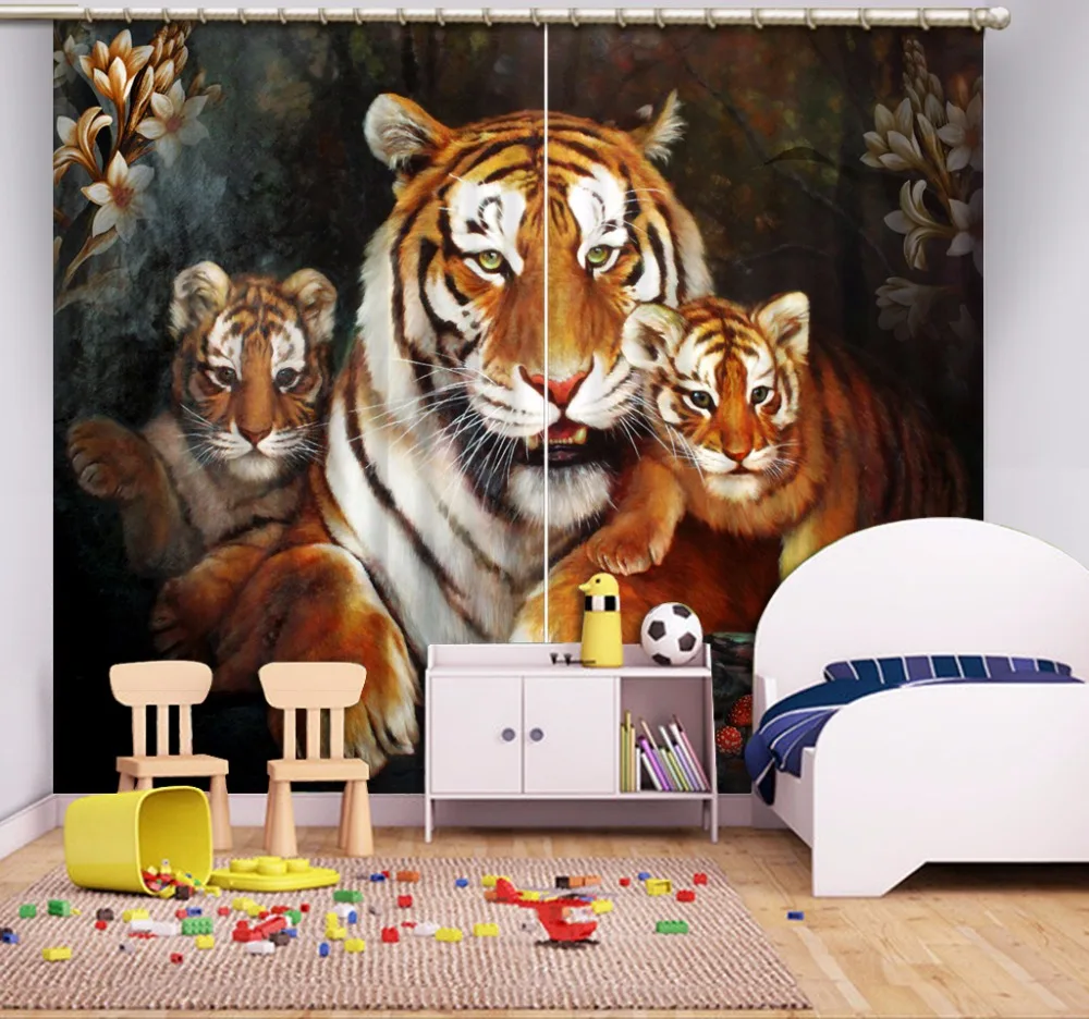 

Tiger Photo Curtains 3D Curtains Drapes For Window Home Textile animal Curtains For Kids Room Kitchen Curain Bedroom Drapes