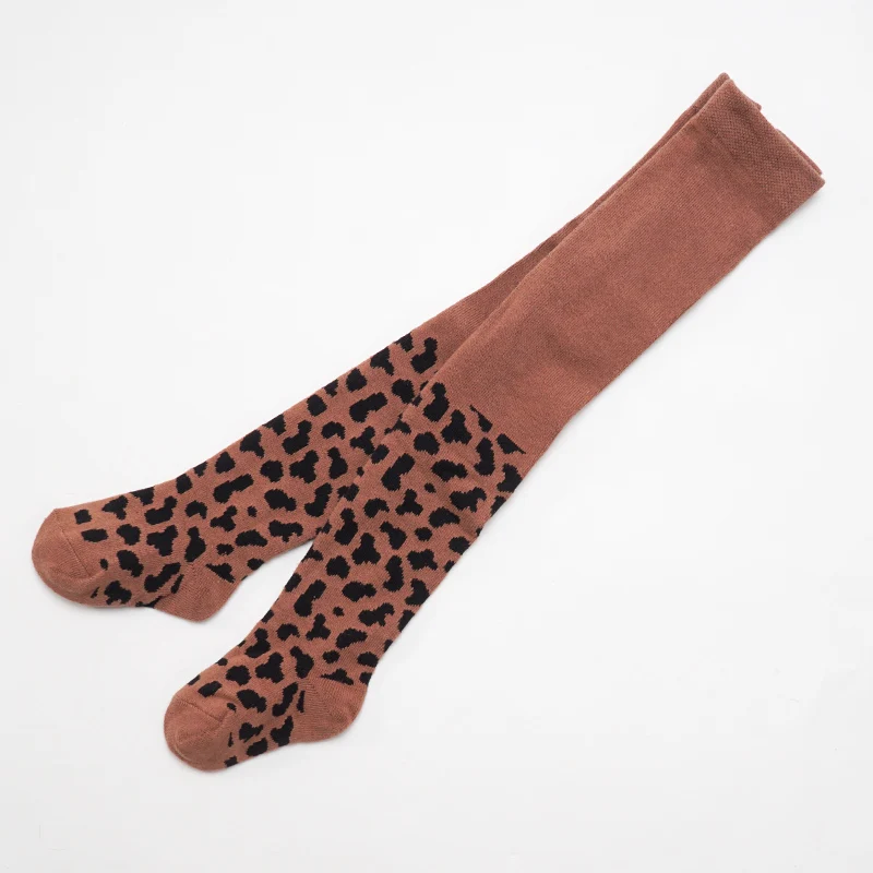brown Leopard Muslinlife/Коллекция года, милые колготки для маленьких детей, Классические хлопковые колготки в полоску с леопардовым принтом для маленьких девочек и мальчиков теплые От 0 до 8 лет чулки на осень и зиму - Цвет: brown Leopard