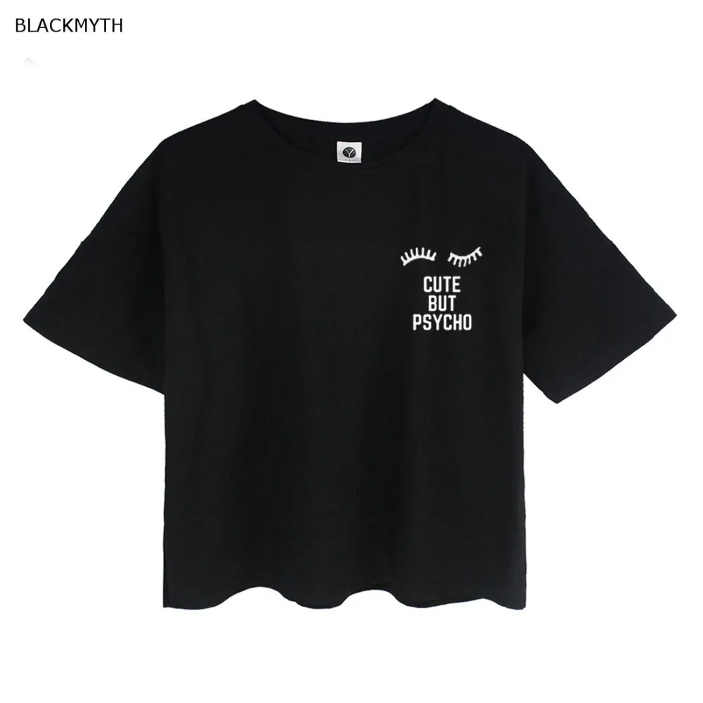 BLACKMYTH CUTE but Psycho Для женщин короткий с буквенным принтом Футболка Повседневное