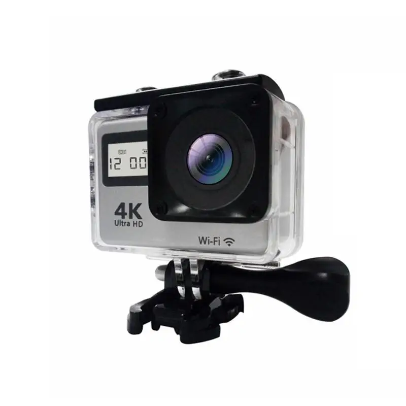 4K Экшн-камера, сенсорный экран, wifi, двойной экран, 12 МП, камера на шлем, 30 м, водонепроницаемая, DV, 170 градусов, широкоугольный объектив, Спортивная камера - Цвет: Серебристый