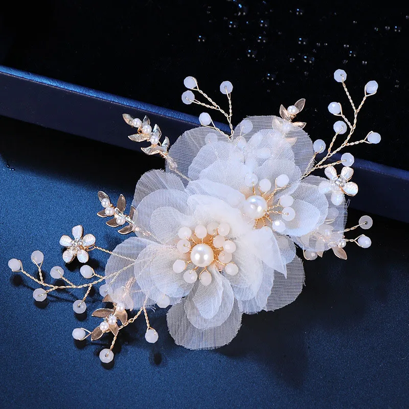 Gold Pearl Women Girls Hair Pins Headpiece White Flower Hairpins Hair Jewelry Crystal Tiaras Barrettes Hair Accessories VL