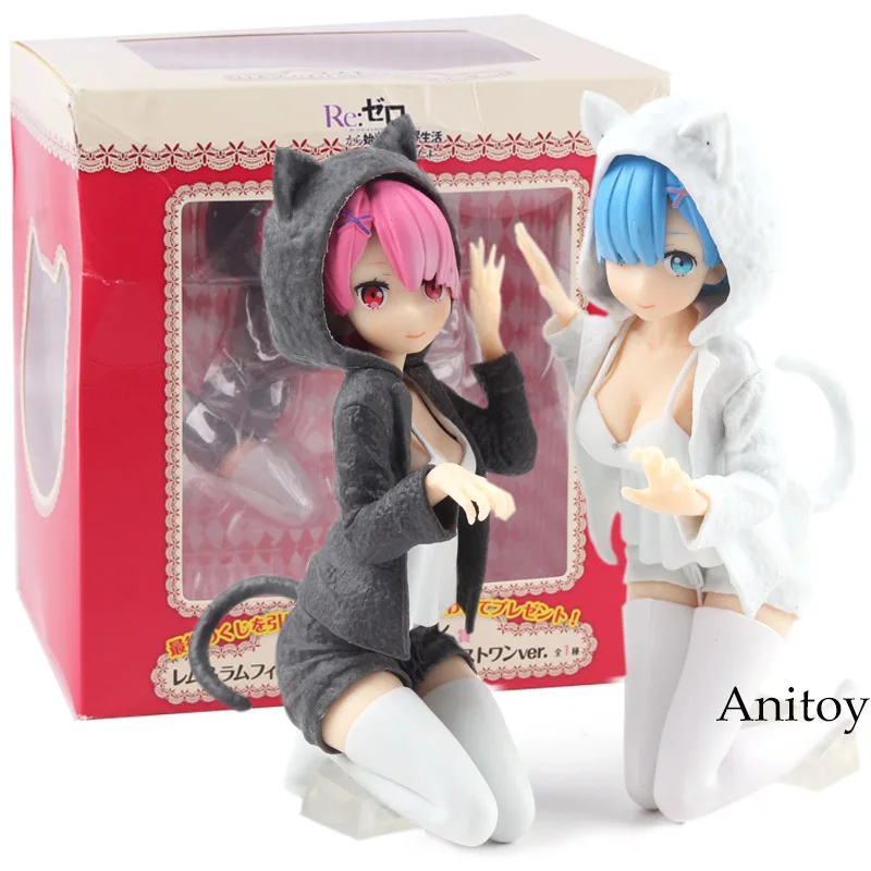 A with box Re Zero фигурка Twin Ram и Rem Nyanko Mode Ver. ПВХ Rem Re Zero Рисунок Коллекционная модель игрушки 2 стиля - Цвет: A with box