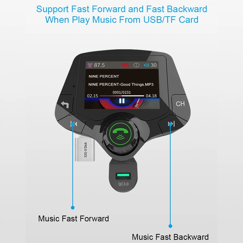 G24 HD цветной экран беспроводной автомобильный комплект Bluetooth MP3 плеер Hands-free вызов fm-передатчик автомобильный комплект поддержка QC 3,0 быстрое зарядное устройство