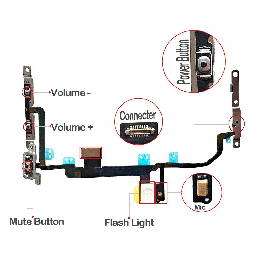 Для IPhone 8 8 Plus мощность Кнопки громкости Silent Switch гибкий кабель с металлическим кронштейном установлен Замена