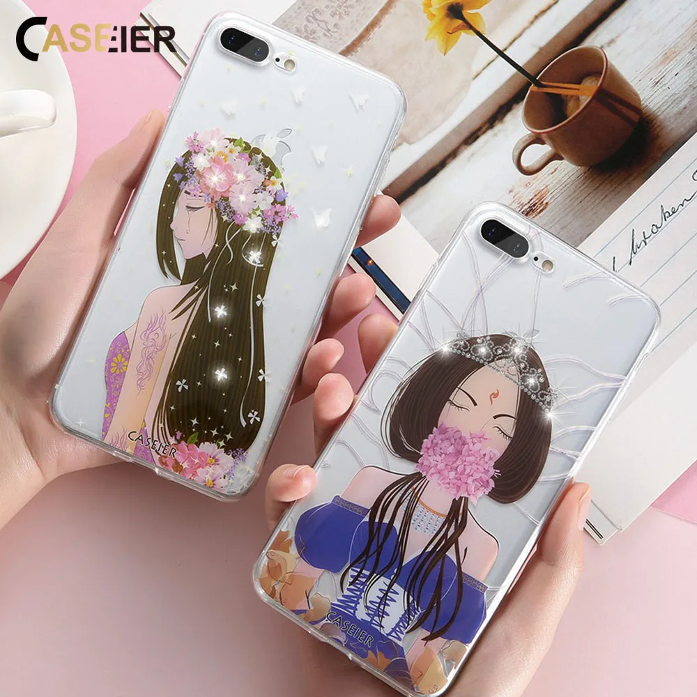 Caseier diamond Чехол для iPhone 5 5S SE задняя крышка блеск Обувь девочек с рисунком Мягкие TPU