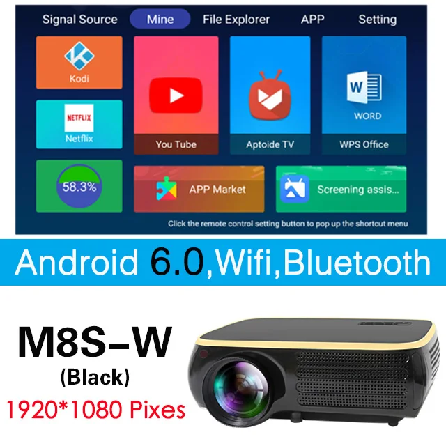 Poner Saund M8S светодиодный проектор разрешение 1920x1080P Full HD Android проектор 3D HDMI домашний кинотеатр Proyector Bluetooth - Цвет: M8S-W-Black