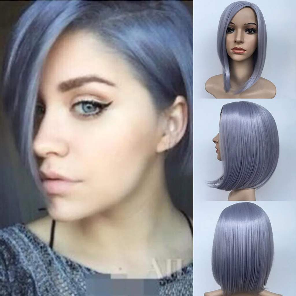 2019 женские модные градиентные короткие прямые волосы Коричневый Серый косплей