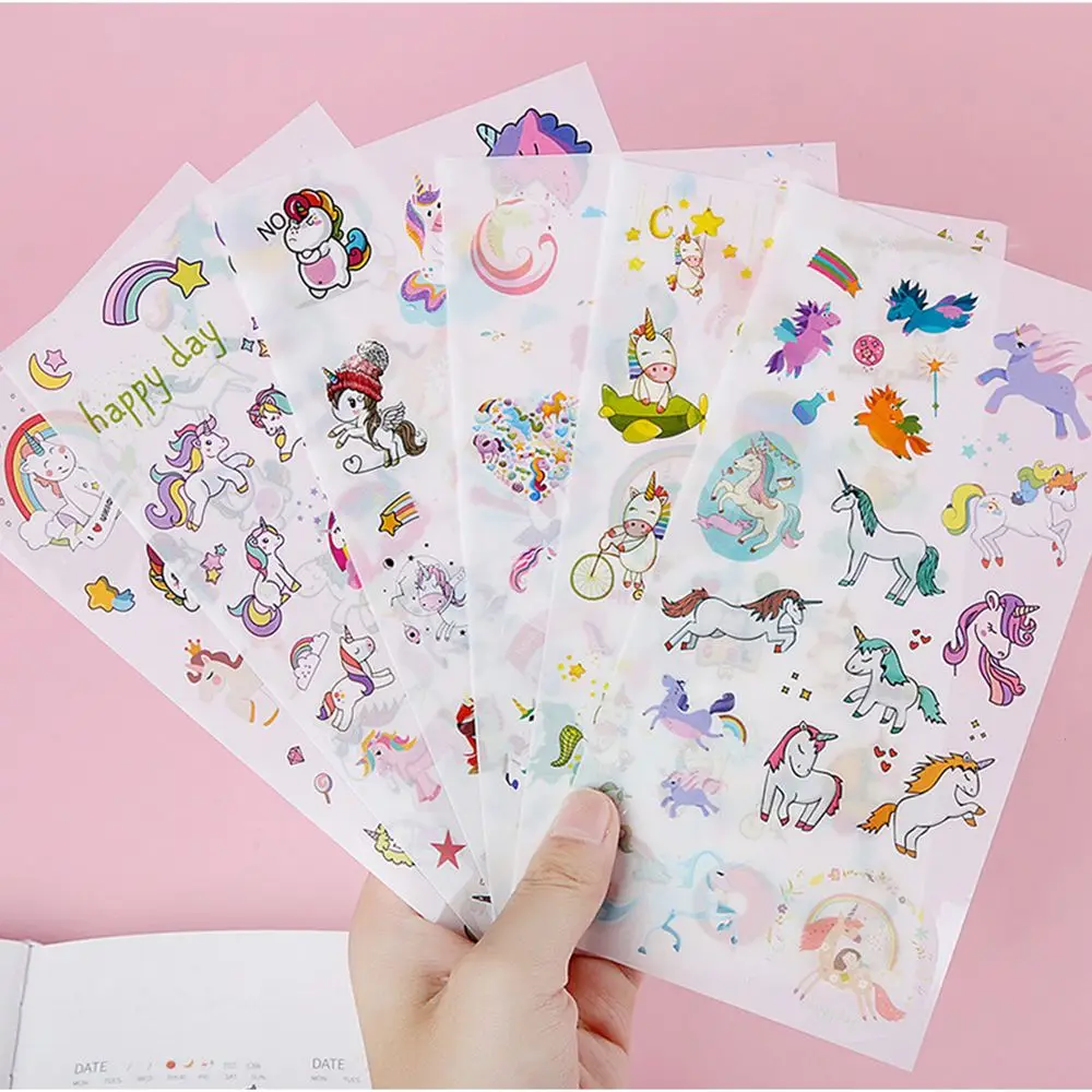 6 листов/уп Kawaii Наклейки единорога проклееные этикетка телефон Тетрадь дневник