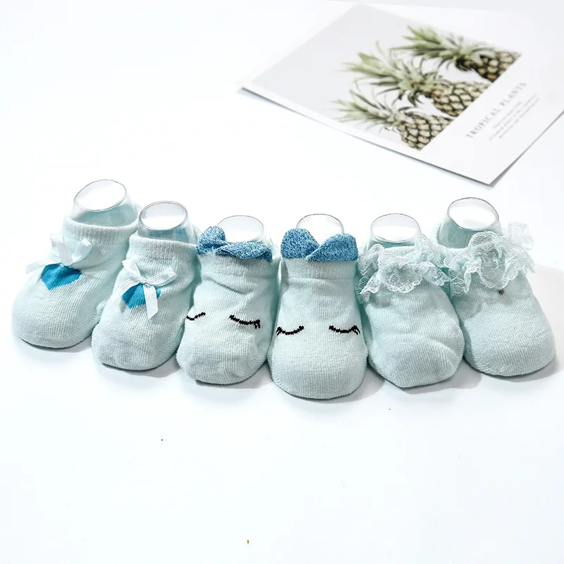 AiKway-Calcetines de algod&oacute;n para beb&eacute; y ni&ntilde;a, medias de encaje con lazo de dibujos animados, antideslizantes, 3 par/lote-5