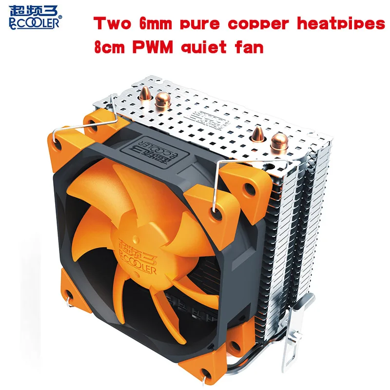 PCCOOLER Процессор охладитель 2 тепловыми 4PIN 8 см ШИМ тихий вентилятор компьютер PC для
