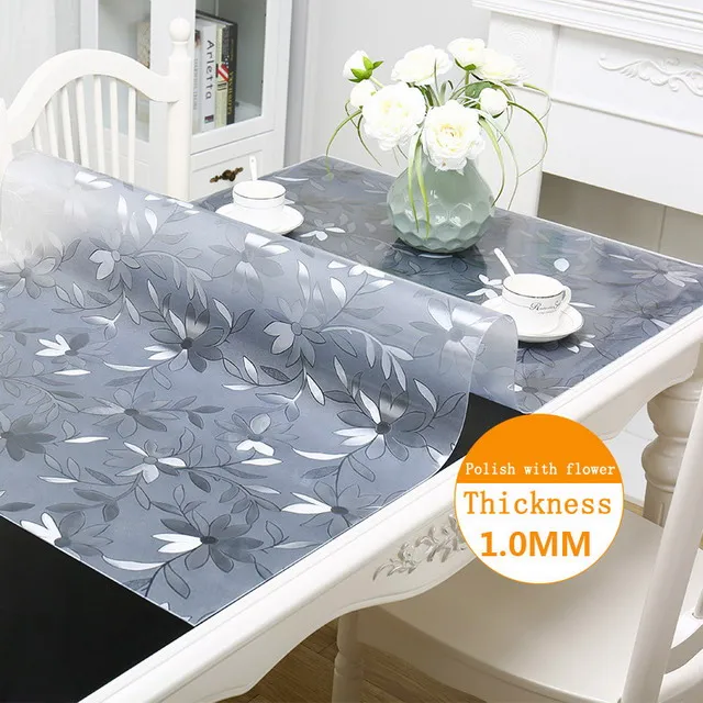 Polish with flower ПВХ влагостойкая скатерть Прозрачная скатерть с милым рисунком кота скатерть столовая для кухни масляной холст скатерть из легкоплавкого стекла - Цвет: Polish with flower