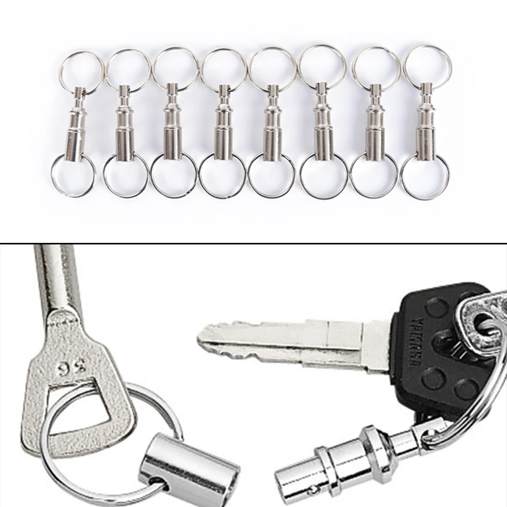 Dual Detachable Key Ring Removable Keyring Quick Release Keychain Snap Lock Holder Steel Chrome Plated Pull-Apart Rings | Украшения и