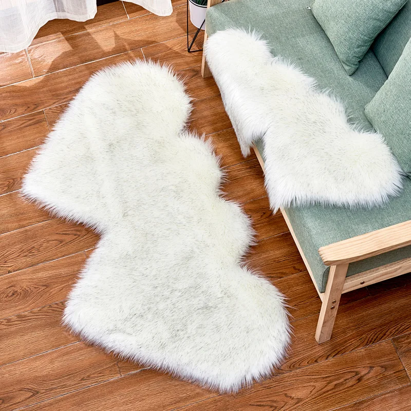 White Gray Fur Твердый напольный коврик для гостиной с двойным сердцем, искусственные шерстяные ковры из овчины, лохматый ковер, спальня, диван, Декор, искусственный пушистый коврик - Цвет: White Gray Fur