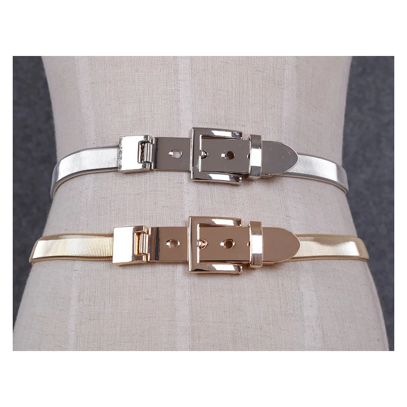 Women Gold and Silver Full Metal Elastic Chain belt Pin Clasp Buckle Waistband Luxury Fashion Belts bg-040