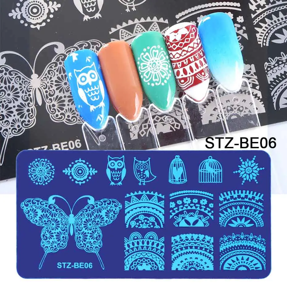STZ-BE06 1 шт., штамповочные пластины для ногтей, Летний цветок, лист, животное, нержавеющая сталь, для дизайна ногтей, штамп, сделай сам, шаблон, лак, инструменты для маникюра, JISTZ-BE/N - Цвет: STZ-BE06