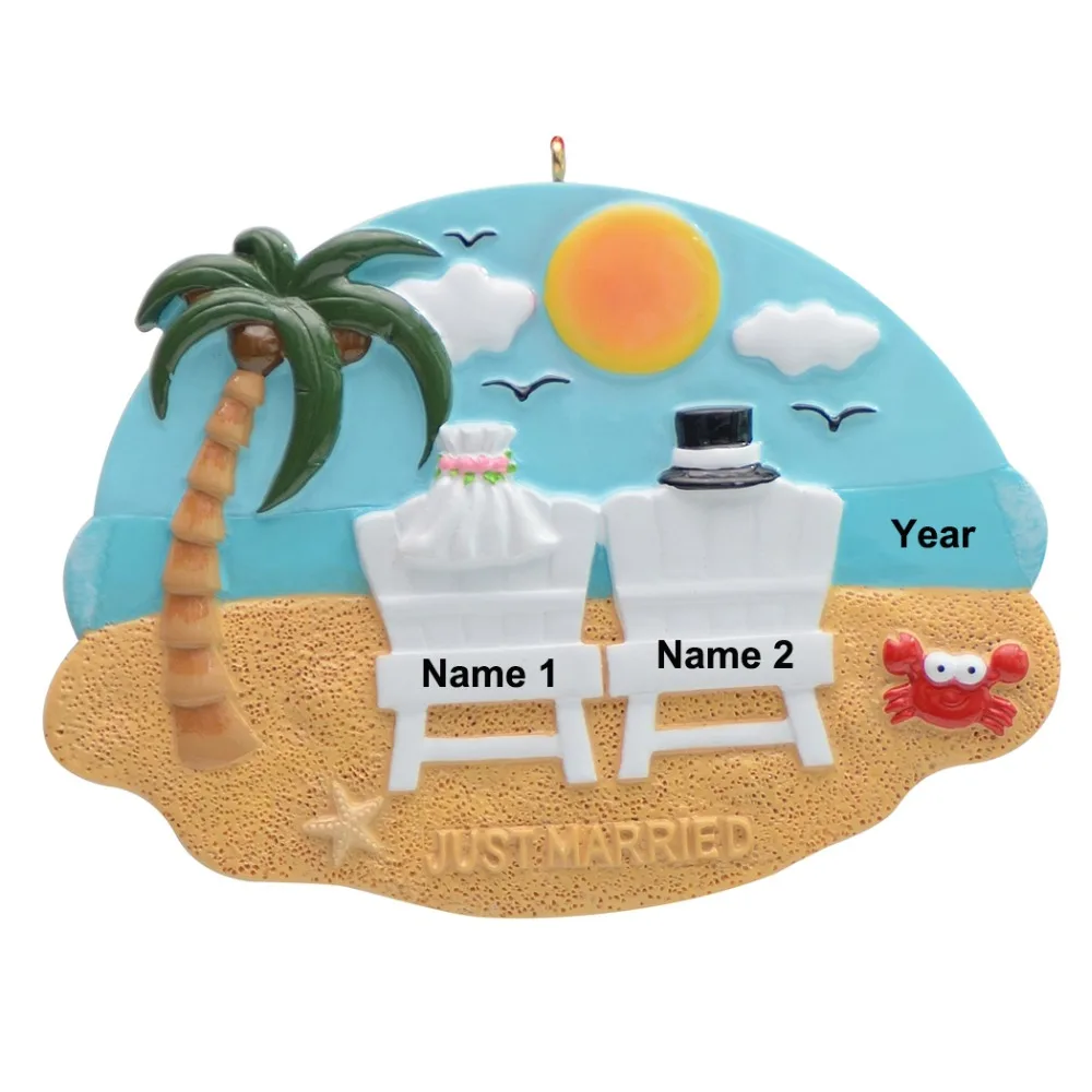 Wholesale Resin Maxora Couple On The Beach Personalized Christmas Tree Ornaments for Wedding Lover Honeymoon Gift | Дом и сад