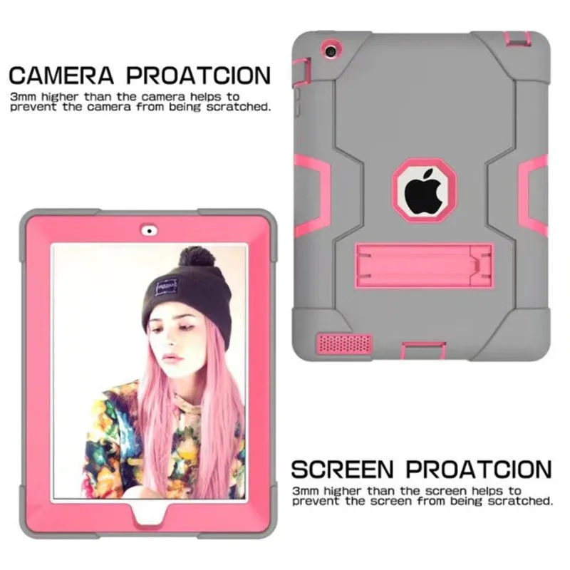 Gray-Rose Для Apple ipad 2 ipad 3 ipad 4 дети Безопасный бронированный противоударный чехол Heavy Duty из силикона+ поликарбоната для задней панели чехол Обложка для ipad 2, 3, 4 планшетный ПК Капа - Цвет: Gray-Rose