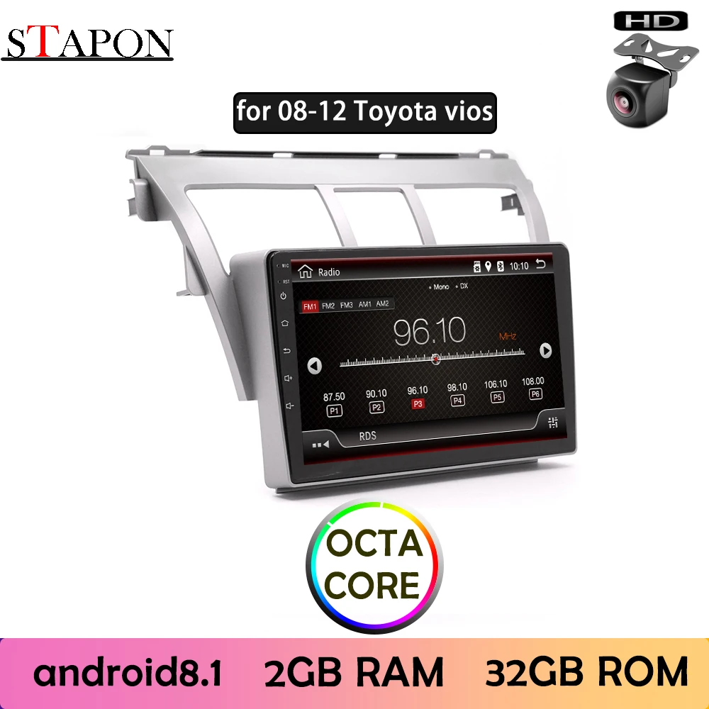 STAPON 9 дюймов для Toyota vios 2008 12 автомобилей Android8.1 2GBRAM Восьмиядерный навигационный
