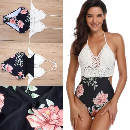 Женские Купальники с принтом белый вязаный купальник v образным вырезом и