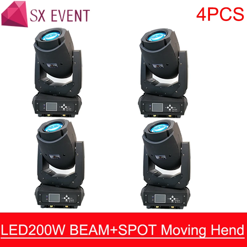 

4pieces 2018 NEW 200w Zoom Lyre LED Moving Head Light dj spot prism moving head led gobo moving beam spot lighting for wedding